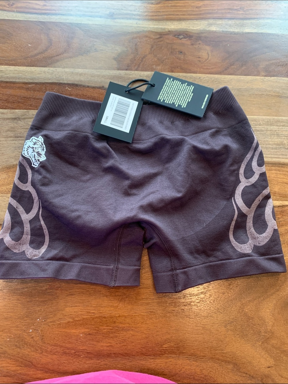 Darc Sport Women's Dark Brown Bike Shorts with Pale Pink Flame Print